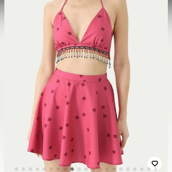 NWT CIDER Mini Skirt and Halter Top Beaded Set Coral Pink Size Small - Picture 1 of 5